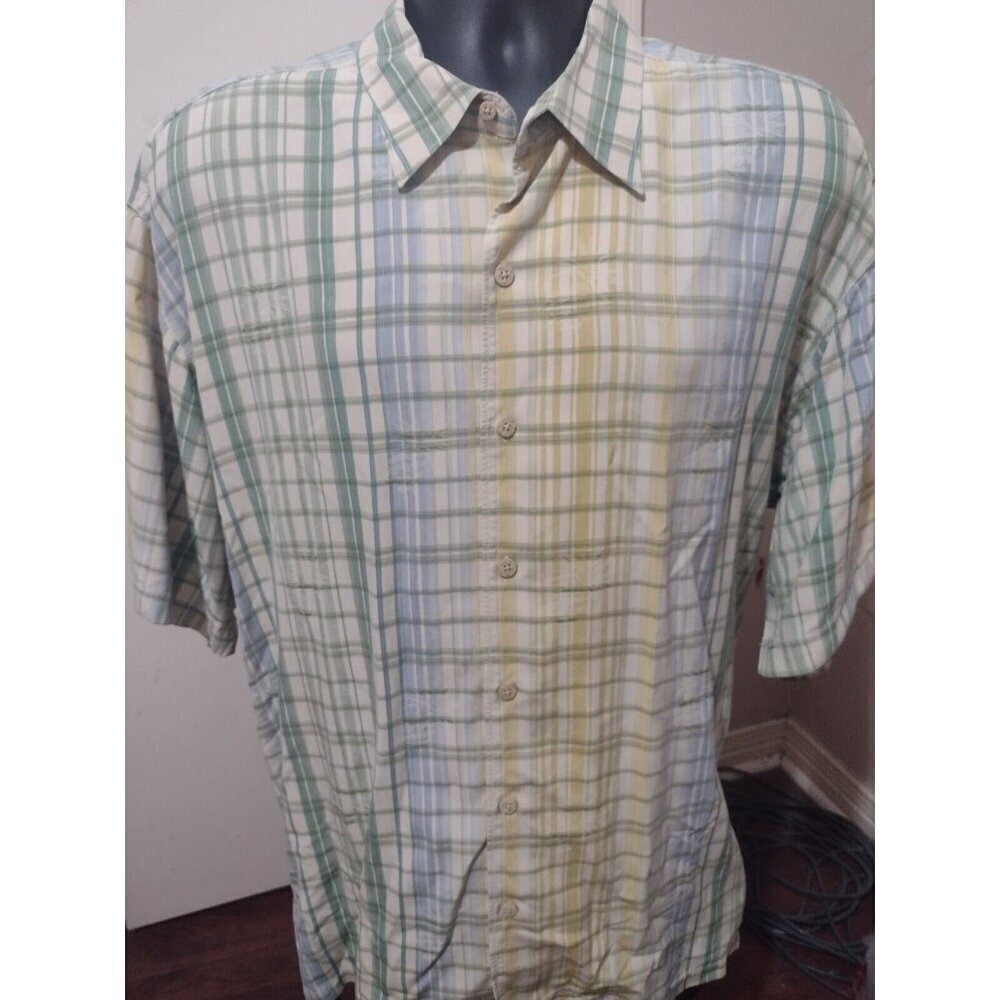 Tommy Bahama Shirt Mens XL Multicolor Silk Hawaiian All Over Print Palm Tree